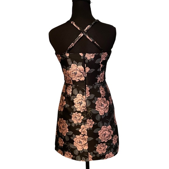 Forever 21 Floral Print Mini Dress‎ Spaghetti Strap Black Pink Sz S - Picture 4 of 11